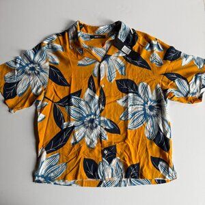 Fashion Nova Men Yellow & Blue Floral SS Hawaiian Shirt